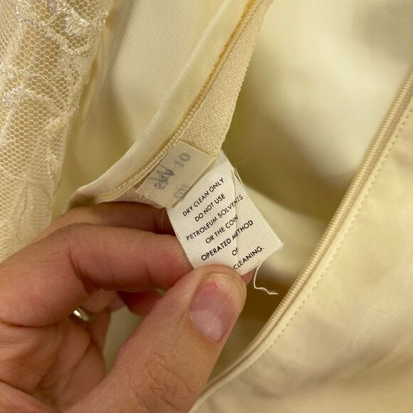 Vintage Dress Women 10 Beige Maxi Long Zipper Long Sleeve Ruffle Crew Neck - Picture 10 of 12